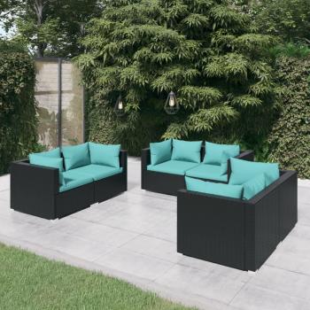 ARDEBO.de - 6-tlg. Garten-Lounge-Set mit Kissen Poly Rattan Schwarz