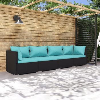 ARDEBO.de - 4-tlg. Garten-Lounge-Set mit Auflagen Poly Rattan Schwarz