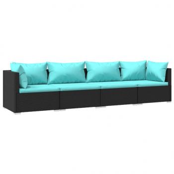 4-tlg. Garten-Lounge-Set mit Auflagen Poly Rattan Schwarz