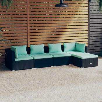 ARDEBO.de - 5-tlg. Garten-Lounge-Set mit Kissen Poly Rattan Schwarz