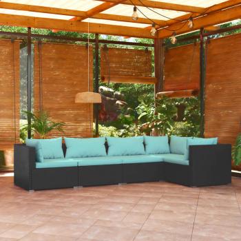 ARDEBO.de - 5-tlg. Garten-Lounge-Set mit Kissen Poly Rattan Schwarz