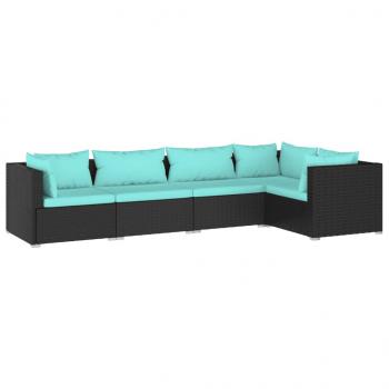 5-tlg. Garten-Lounge-Set mit Kissen Poly Rattan Schwarz