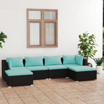 ARDEBO.de - 6-tlg. Garten-Lounge-Set mit Kissen Poly Rattan Schwarz