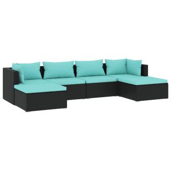 6-tlg. Garten-Lounge-Set mit Kissen Poly Rattan Schwarz