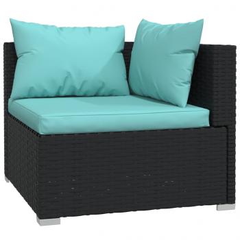 7-tlg. Garten-Lounge-Set mit Kissen Schwarz Poly Rattan