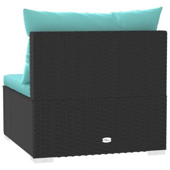 Garten-Mittelsofa mit Kissen Schwarz Poly Rattan