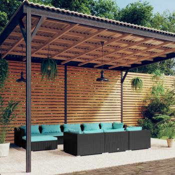 ARDEBO.de - 10-tlg. Garten-Lounge-Set mit Kissen Schwarz Poly Rattan