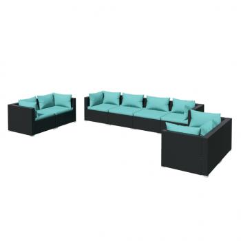 8-tlg. Garten-Lounge-Set mit Kissen Poly Rattan Schwarz