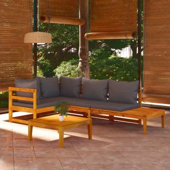 ARDEBO.de - 4-tlg. Garten-Lounge-Set mit Dunkelgrauen Kissen Akazienholz