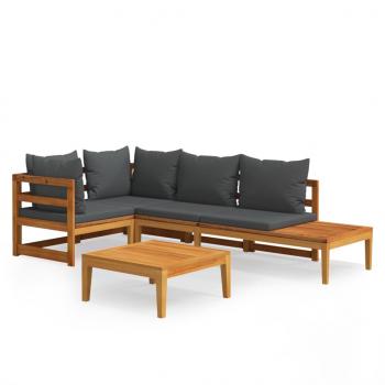 4-tlg. Garten-Lounge-Set mit Dunkelgrauen Kissen Akazienholz