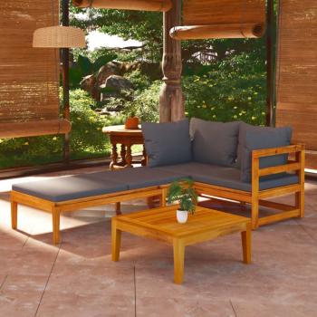 ARDEBO.de - 3-tlg. Garten-Lounge-Set mit Dunkelgrauen Kissen Massivholz Akazie