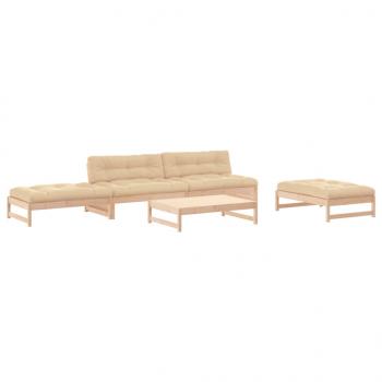 5-tlg. Garten-Lounge-Set mit Kissen Massivholz