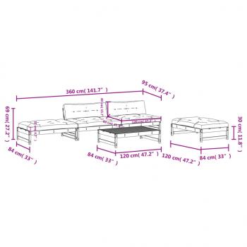 5-tlg. Garten-Lounge-Set mit Kissen Massivholz