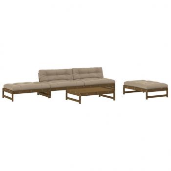 5-tlg. Garten-Lounge-Set mit Kissen Honigbraun Massivholz