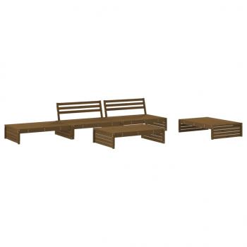 5-tlg. Garten-Lounge-Set mit Kissen Honigbraun Massivholz