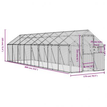 Voliere Silbern 1,79x8x1,85 m Aluminium