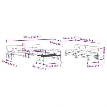 6-tlg. Garten-Lounge-Set mit Kissen Massivholz