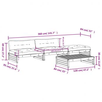 4-tlg. Garten-Lounge-Set mit Kissen Massivholz Douglasie