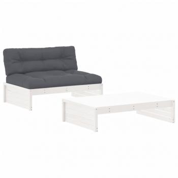 2-tlg. Garten-Lounge-Set mit Kissen Weiß Massivholz