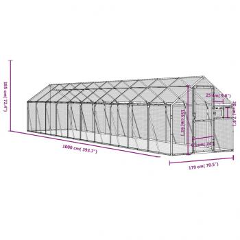 Voliere Silbern 1,79x10x1,85 m Aluminium