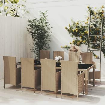 ARDEBO.de - 9-tlg. Garten-Essgruppe mit Kissen Poly Rattan Beige