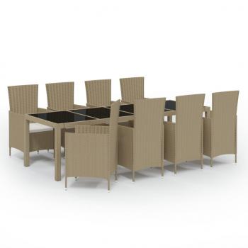 9-tlg. Garten-Essgruppe mit Kissen Poly Rattan Beige