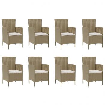 9-tlg. Garten-Essgruppe mit Kissen Poly Rattan Beige