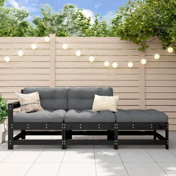 ARDEBO.de - 3-tlg. Garten-Lounge-Set mit Kissen Schwarz Massivholz