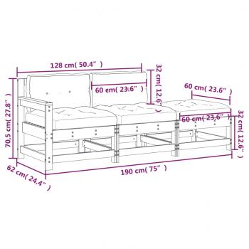 3-tlg. Garten-Lounge-Set mit Kissen Schwarz Massivholz