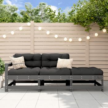 ARDEBO.de - 3-tlg. Garten-Lounge-Set mit Kissen Grau Massivholz