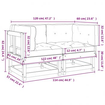 Ecksofas mit Kissen 2 Stk. Grau Massivholz Kiefer