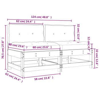 Mittelsofas mit Kissen 2 Stk. Weiß Massivholz Kiefer