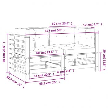 Ecksofas mit Kissen 2 Stk. Grau Massivholz Kiefer