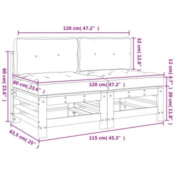 Mittelsofas mit Kissen 2 Stk. Weiß Massivholz Kiefer