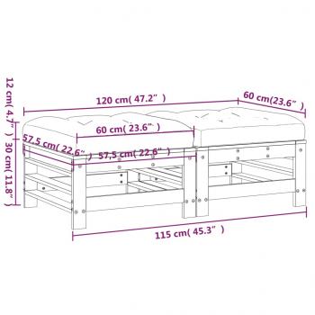 Gartenhocker mit Kissen 2 Stk. Weiß Massivholz Kiefer