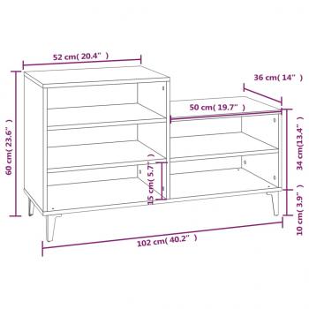 Schuhregal Räuchereiche 102x36x60 cm Holzwerkstoff