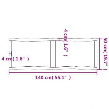 Tischplatte 140x50x(2-4) cm Massivholz Unbehandelt Baumkante