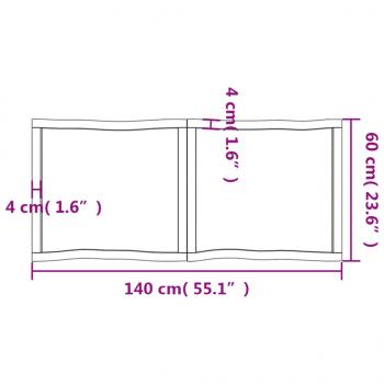 Tischplatte 140x60x(2-4) cm Massivholz Unbehandelt Baumkante