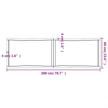 Tischplatte 200x60x(2-4) cm Massivholz Unbehandelt Baumkante