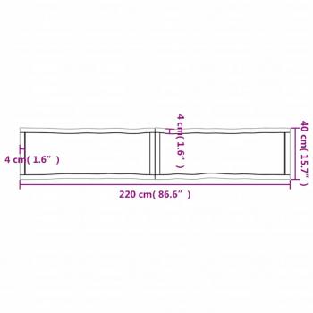 Tischplatte 220x40x(2-6) cm Massivholz Unbehandelt Baumkante