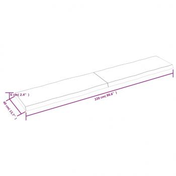 Tischplatte 220x40x(2-6) cm Massivholz Unbehandelt Baumkante