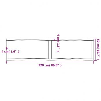 Tischplatte 220x50x(2-4) cm Massivholz Unbehandelt Baumkante