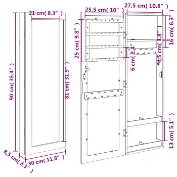 Schmuckschrank mit Spiegel Wandmontage 30x8,5x90 cm