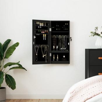 ARDEBO.de - Schmuckschrank mit Spiegel Wandmontage Schwarz 30x8,5x67 cm