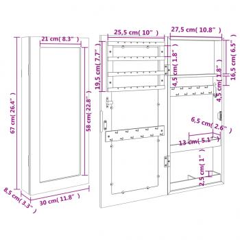 Schmuckschrank mit Spiegel Wandmontage Schwarz 30x8,5x67 cm