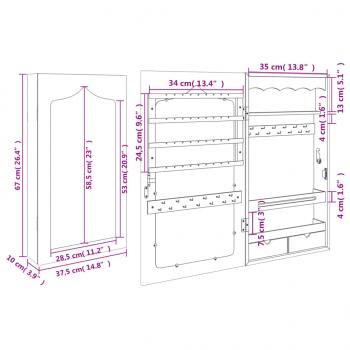 Schmuckschrank mit Spiegel Wandmontage Weiß 37,5x10x67 cm