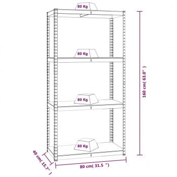 Regale mit 4 Böden 4 Stk. Silbern Stahl & Holzwerkstoff