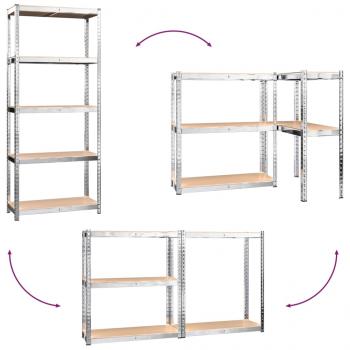 Regale mit 5 Böden 2 Stk. Silbern Stahl & Holzwerkstoff