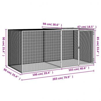 Hühnerkäfig mit Dach Anthrazit 203x98x90 cm Verzinkter Stahl