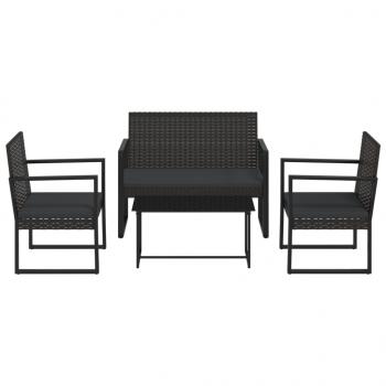 4-tlg. Garten-Lounge-Set mit Kissen Schwarz Poly Rattan